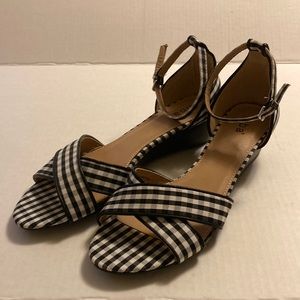 Black and white gingham ankle strap dress sandals